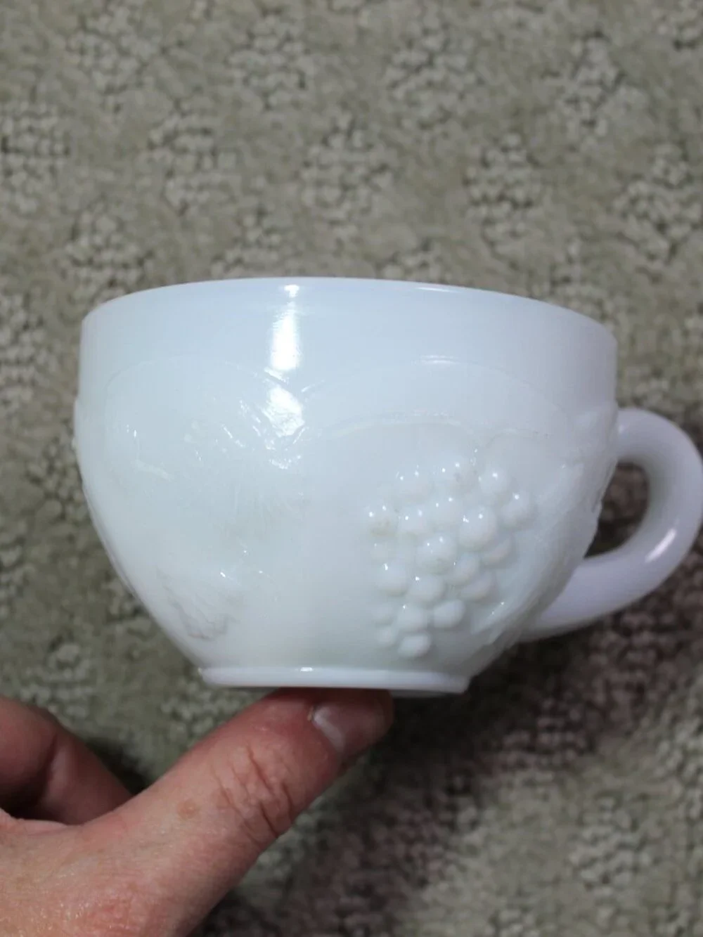Vtg Anchor Hocking White Milk Glass Grapevine Punch Bowl Set w Base & 11 Cups
